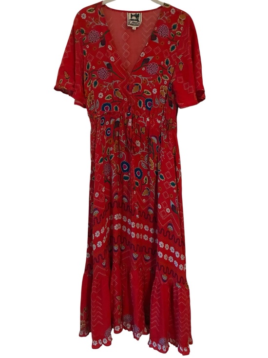 Jaase Dresses & Skirts - Jaase Anthropologie Red Floral Boho Maxi Dress Flutter Sleeve V-Neck Size Medium